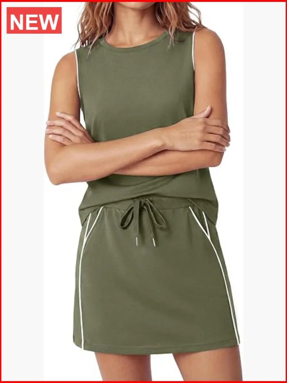Two Piece Tennis Skirt Set Striped Athletic Matching Outfit